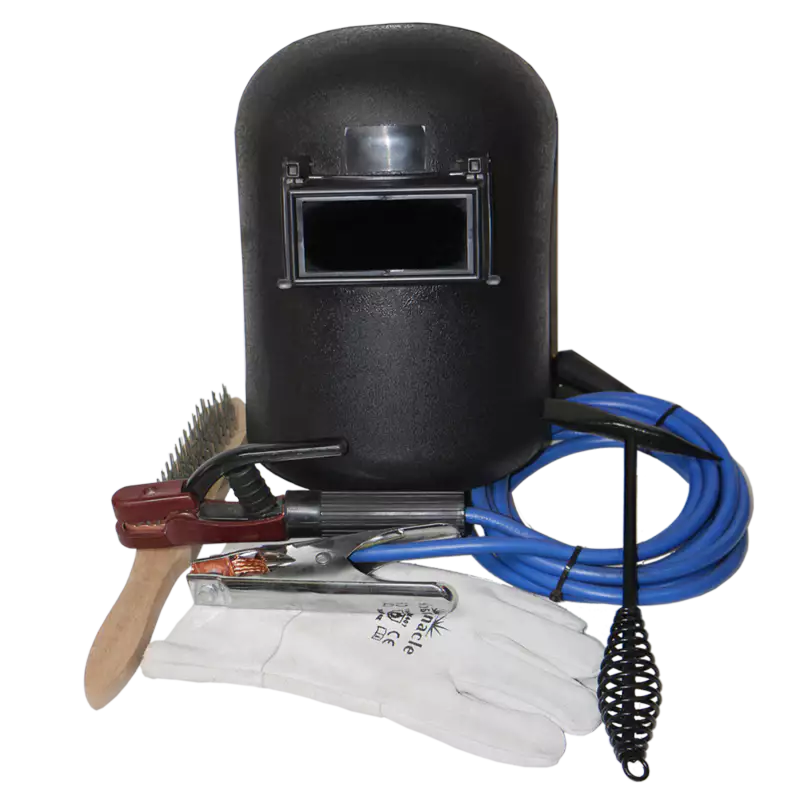 6 piece welding kit 160A (cable set, chrome leather glove, flip front helmet, chipping hammer, brush)